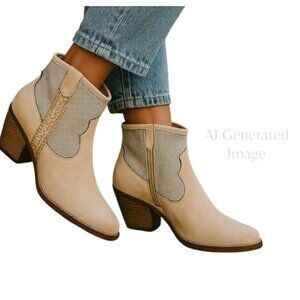 C Comfort Est 1946 Beige Pointed Toe Stacked Heel Cowboy Short Boots Size 11 M